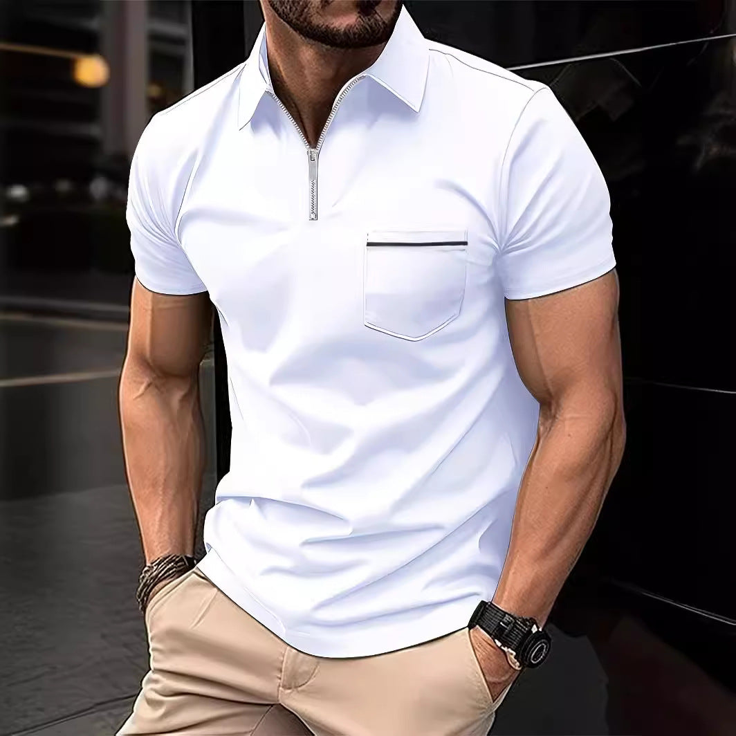 Herrer polo shirt med moderne kort lynlås og brystlomme Stilla
