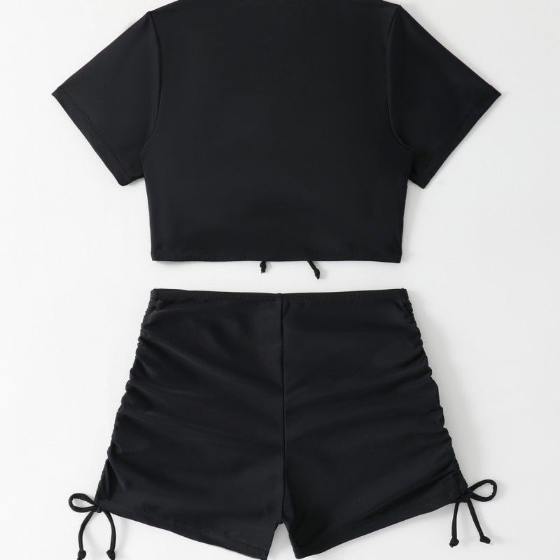 Dame Crop-Top og Shorts Bade sæt med rynkning Stilla