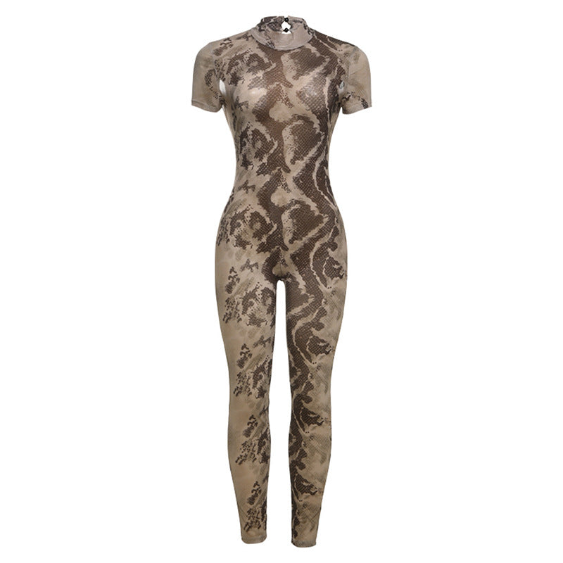 Dame Mode jumpsuit lavet af gennemsigtigt materiale med elegant mønster Stilla