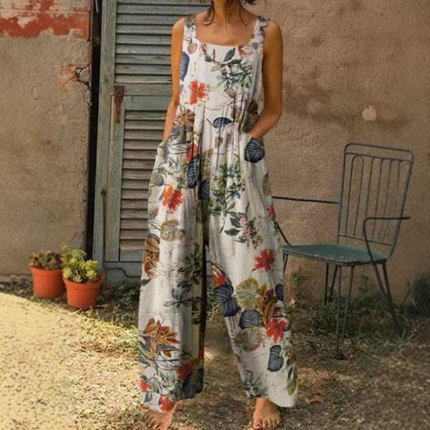 Dame farverig patchwork jumpsuit med sidelommer Stilla