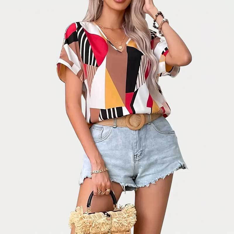 Dame Abstract Print Kortærmet Overdel Stilla