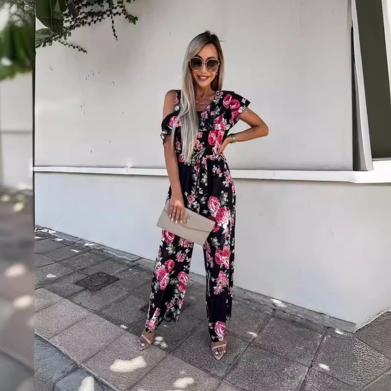 Dame Én-skulder Blomst Rynke jumpsuit Stilla