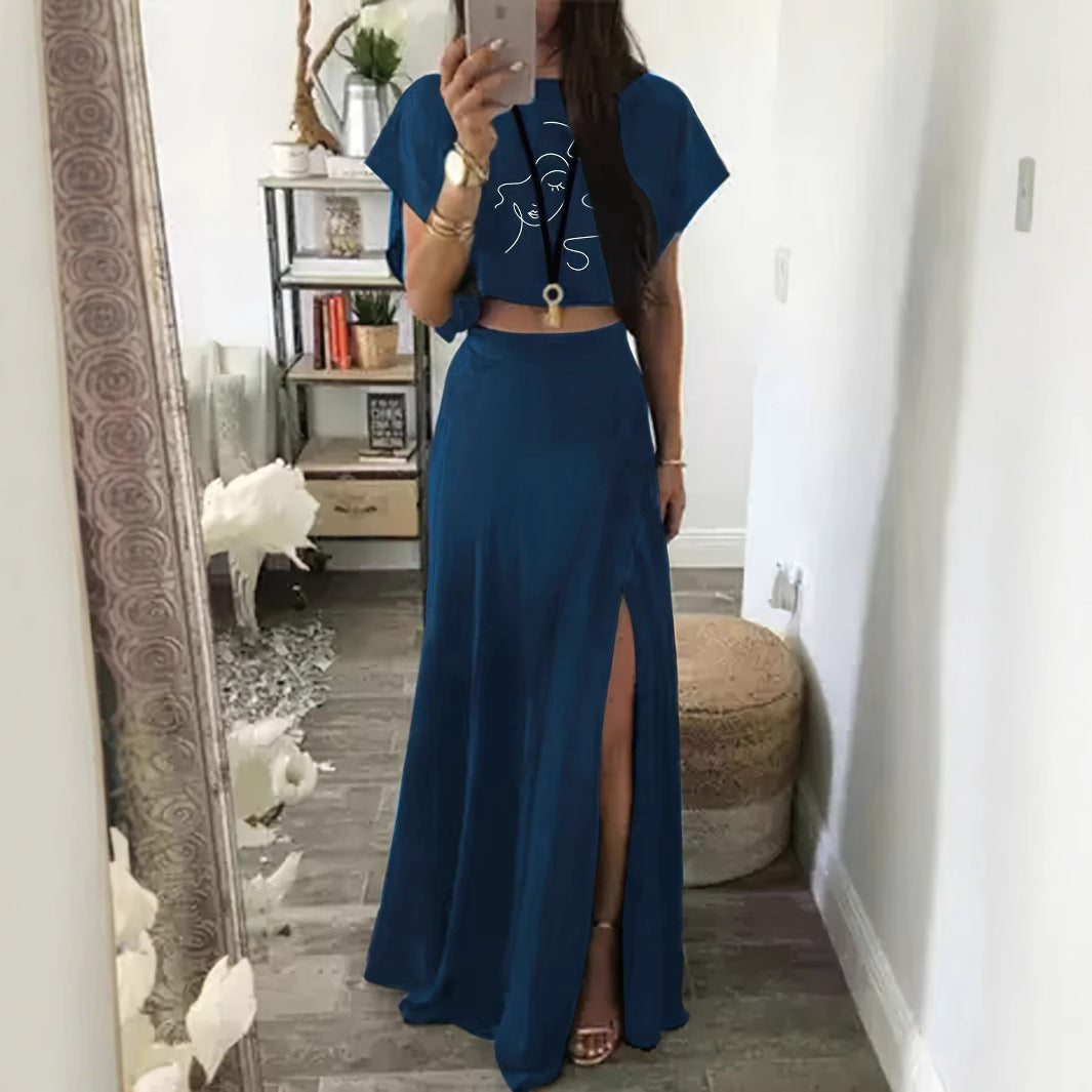 Dame Crop-top og Maxiskørt Sæt med sidelængde Splitter Stilla