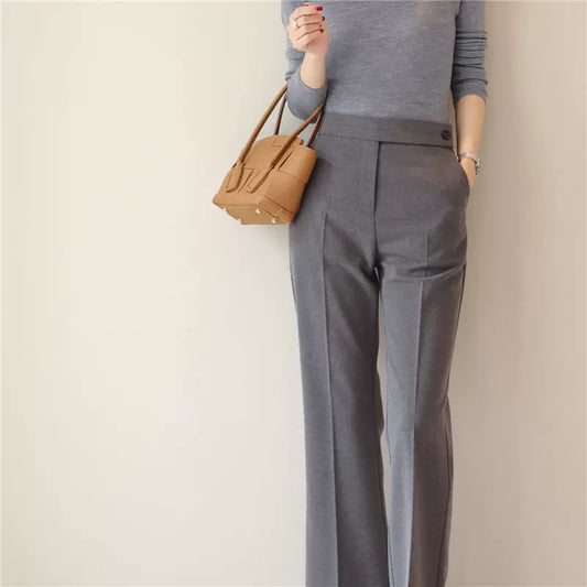 Dame elegant højtaljet bukser med bred ben og bundfald Stilla