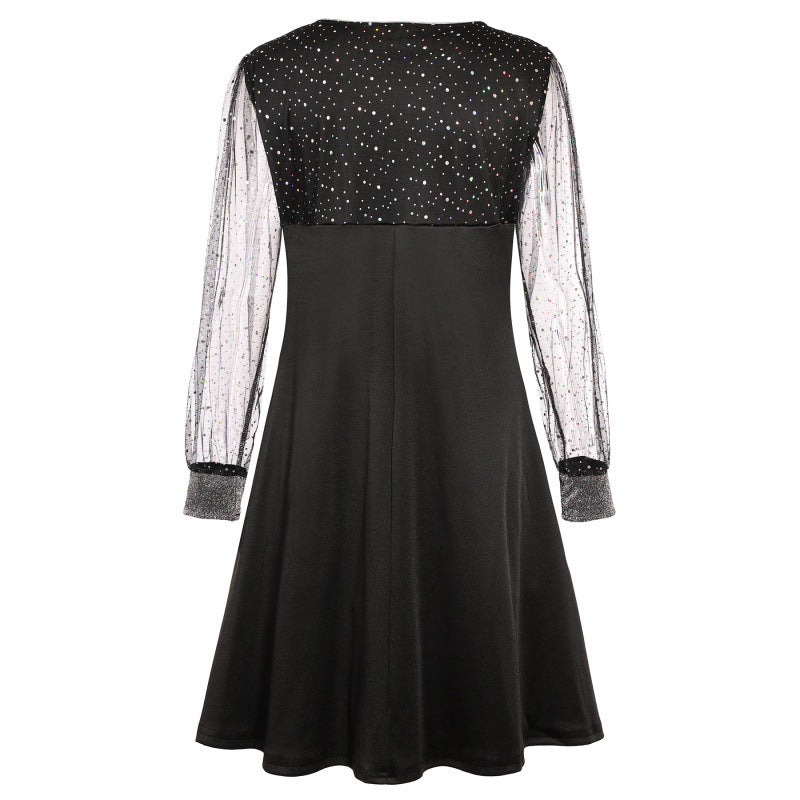 Dame Elegant A-linje-kjole med transparente funktionsærmer Stilla