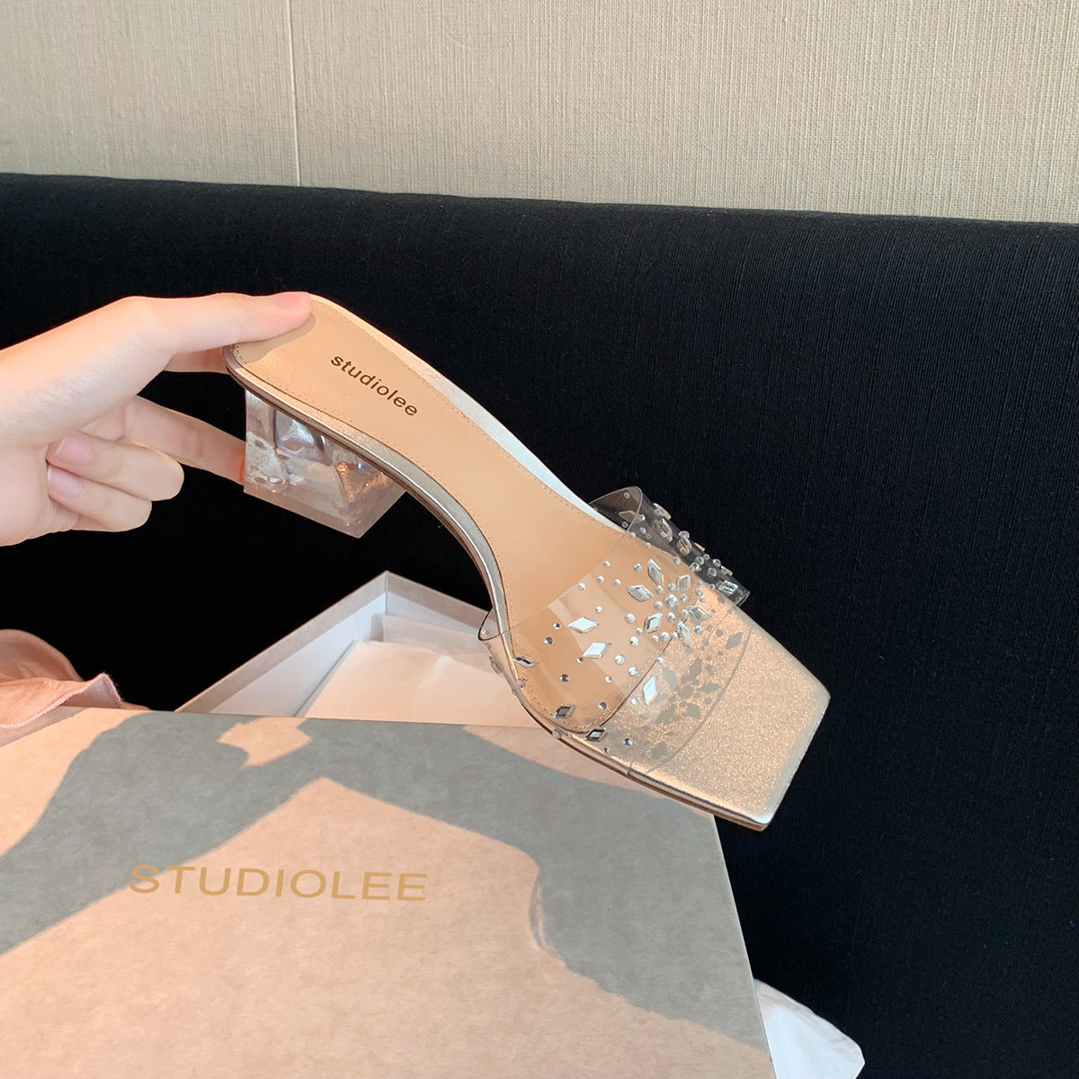 Dame Elegant Åben Tå Slide Mules med Blokhæl Stilla