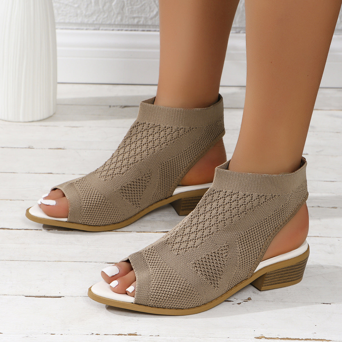 Dame Åbne Strik-Sandaler med elastisk Indsats og mod design Stilla