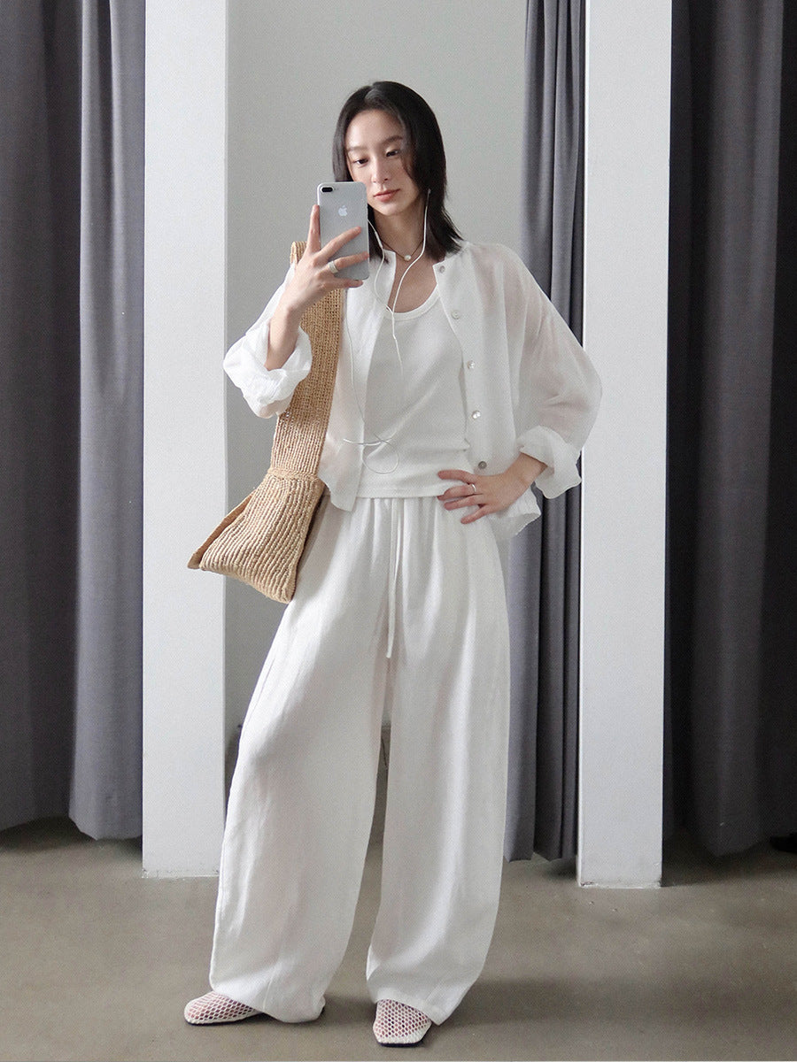 Dame afslappet blusejakke med knaplukning og elastisk kant Stilla