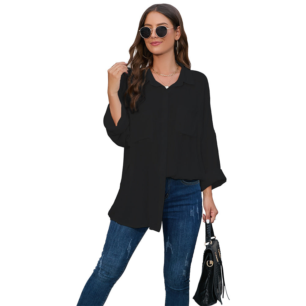 Dame afslappet oversize skjorte med påsyede lommer Stilla