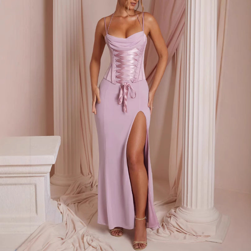 Dame Elegant aftenkjole med taljering og høj slids Stilla