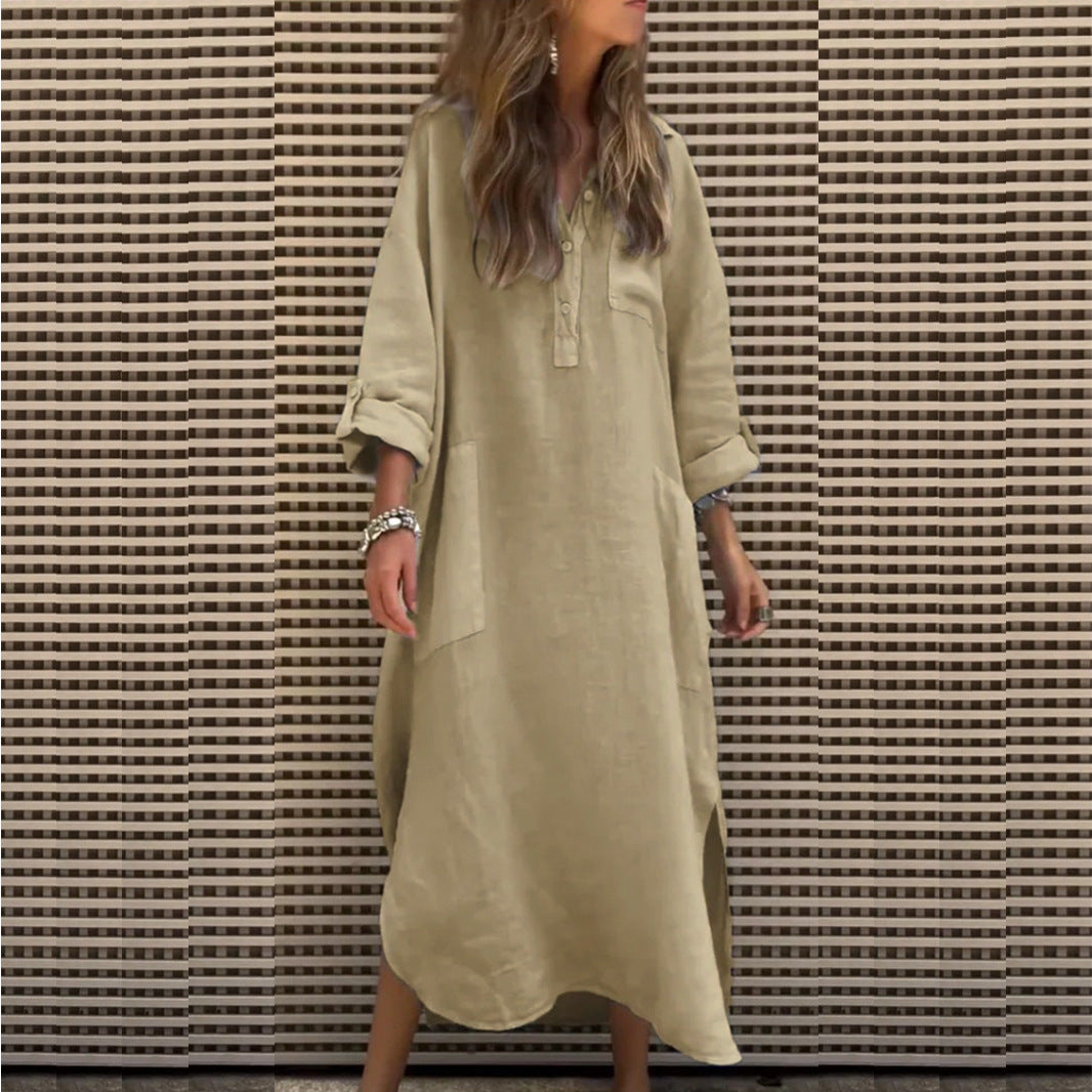 Dame afslappet linnedkjole med praktiske lommer Stilla