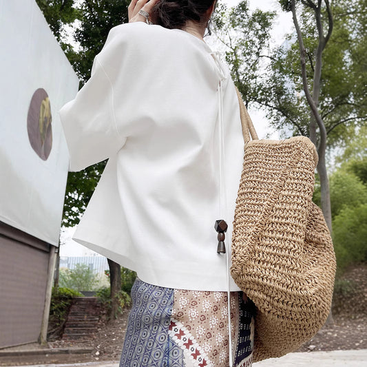 Dame afslappet oversized bluse med variable knude detaljer Stilla