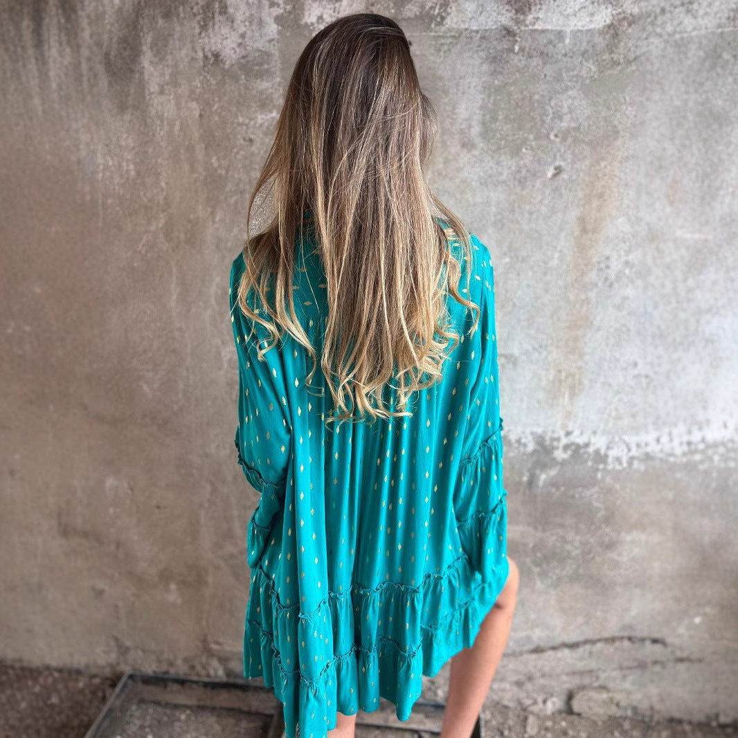 Dame elegant Bluse med flæse detaljer og knapliste Stilla