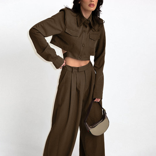 Dame Cropped Jakke og Bred Bukser Sæt med moderne snit og praktiske lommer Stilla