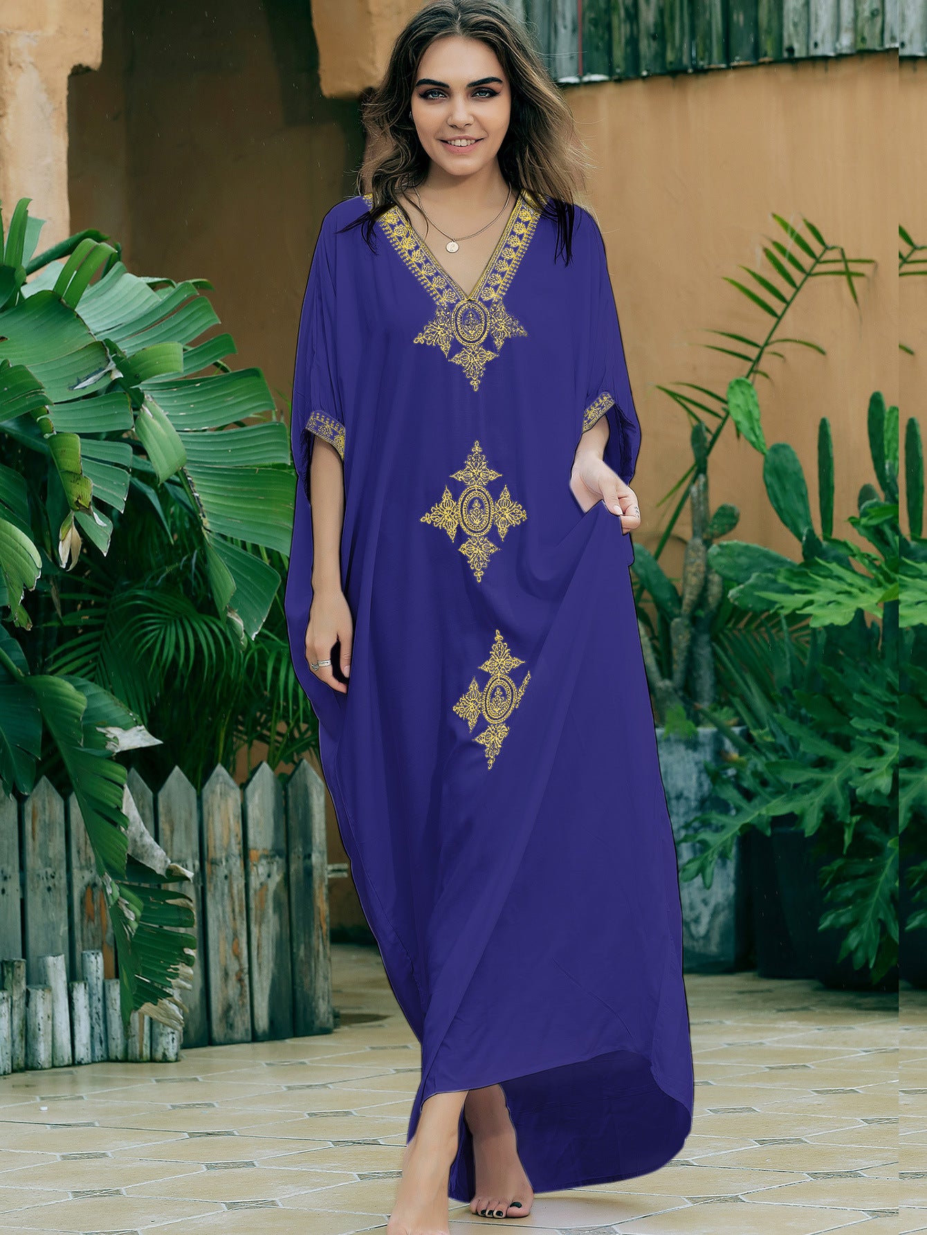 Dame elegant Kaftan med kunstnerisk broderi Stilla