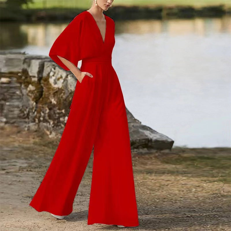 Dame Elegant Jumpsuit med dyb V-udskæring og flydende snit Stilla