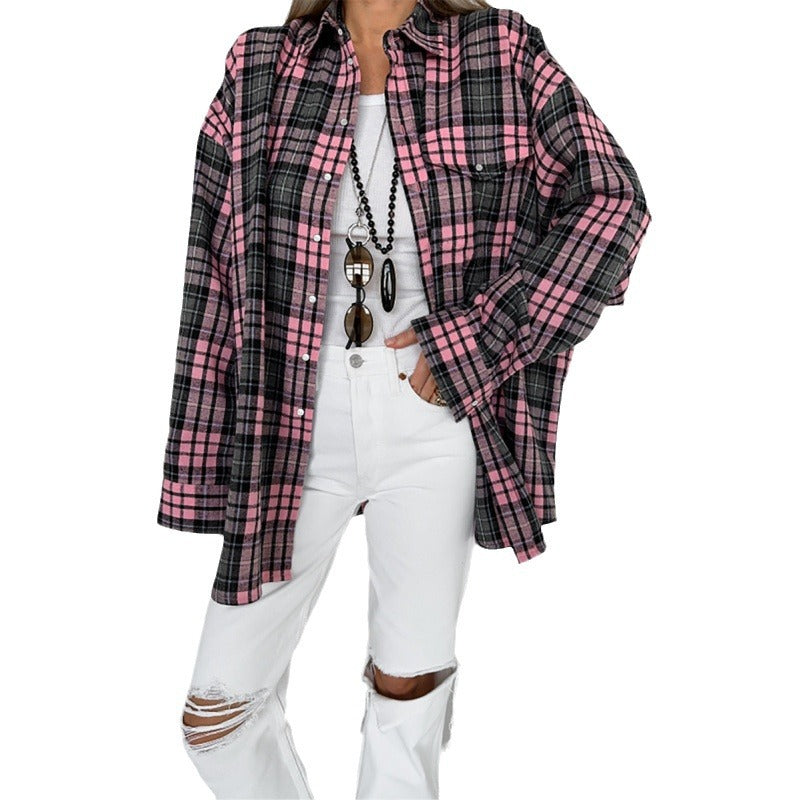 Dame afslappet flannel skjorte med plus størrelse Stilla