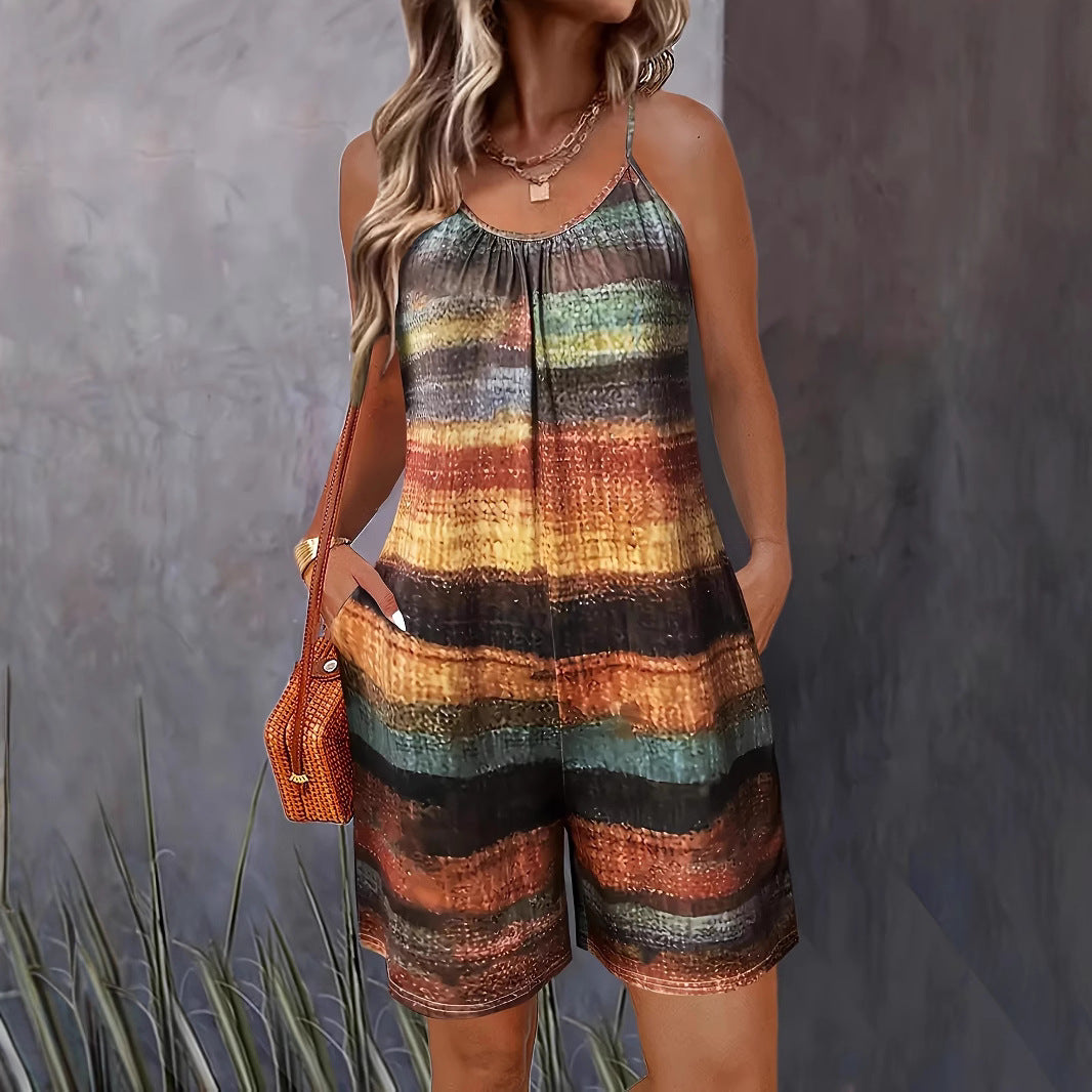 Dame afslappet jumpsuit med karakteristisk stribemønster og praktiske lommer Stilla