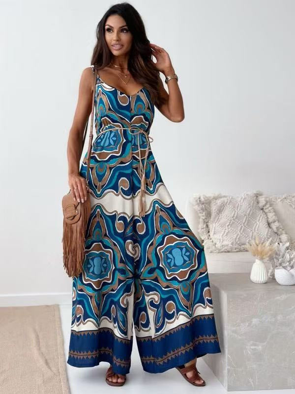 Dame Bohemian Print Bredbenet Jumpsuit Stilla