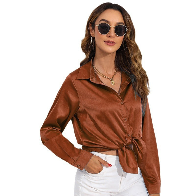 Dame elegant knyttet bluse i satin Stilla