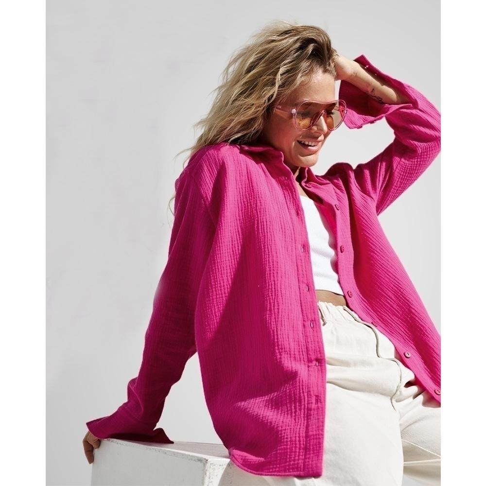 Dame afslappet overshirt med rynkede detaljer Stilla