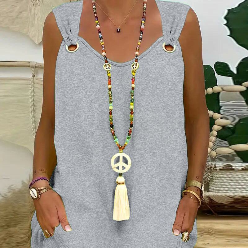 Dame afslappet spaghetti-stropkjole med sidelommer og moderigtigt design Stilla