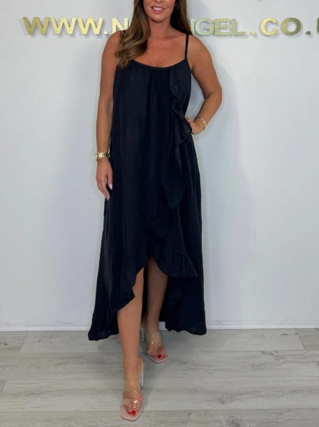 Dame afslappet maxikjole med flæser og asymmetrisk fald Stilla