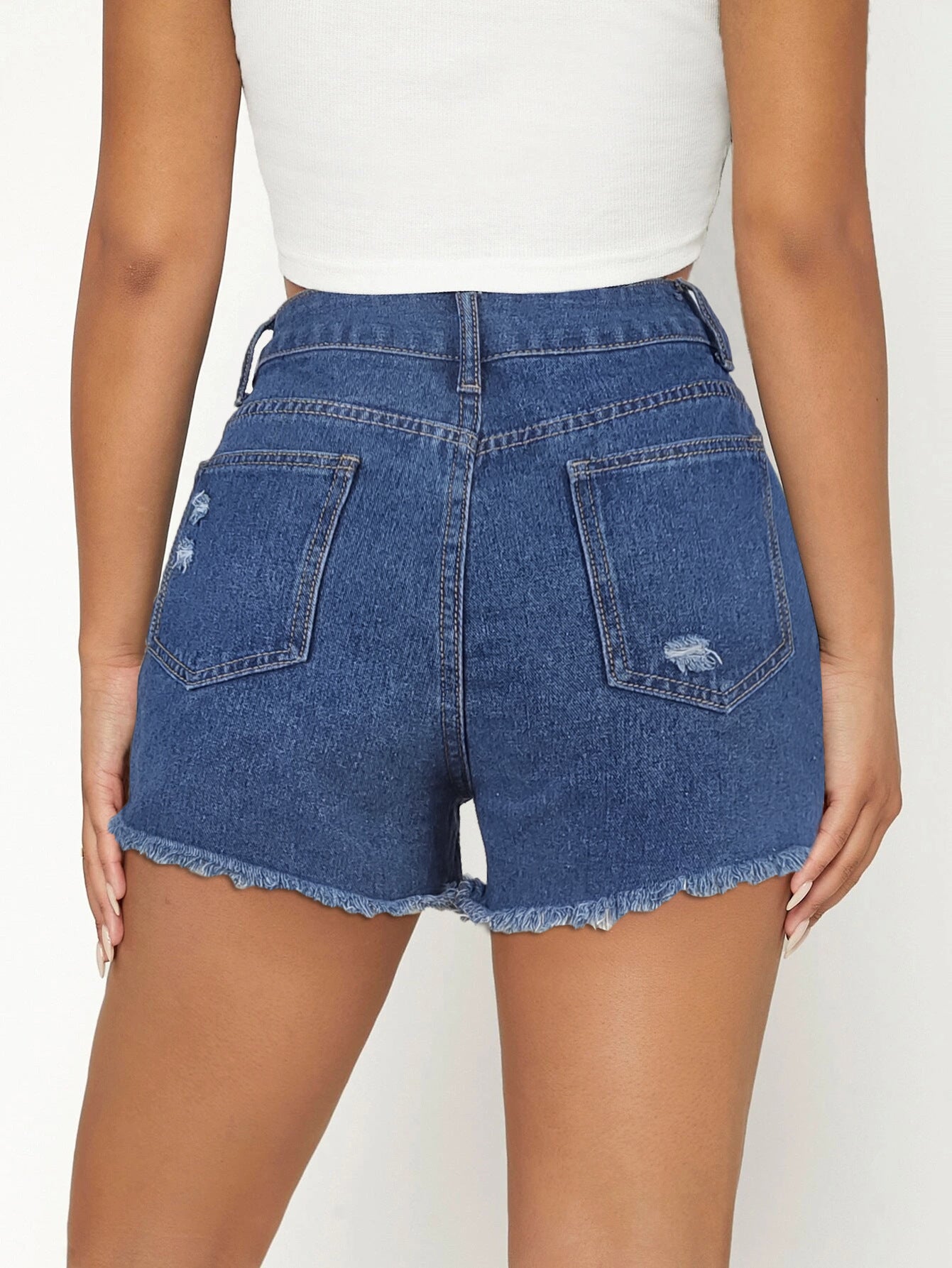 Dame Destroyed Denim-Shorts i afslappet stil med høj talje og frynset kant Stilla