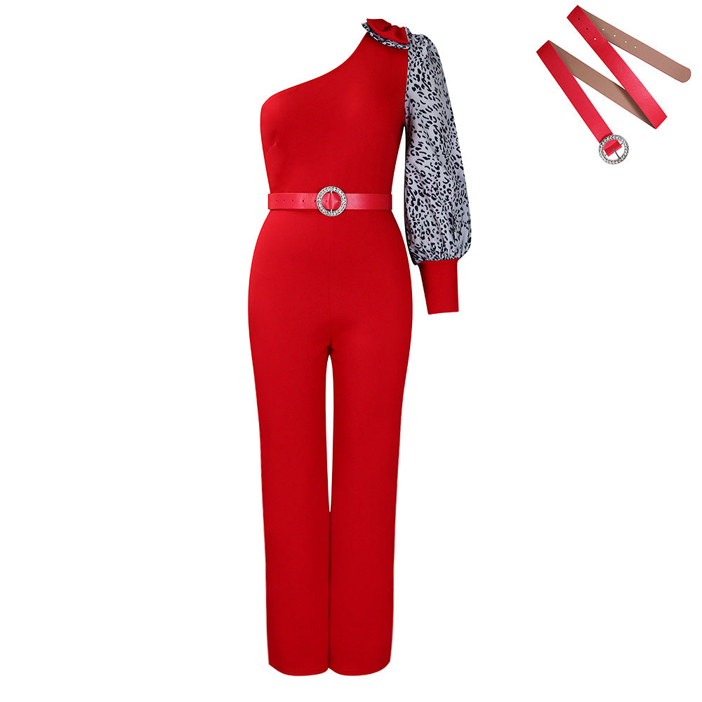 Dame Elegant Jumpsuit med asymmetrisk snit og fashionable puffærmer Stilla