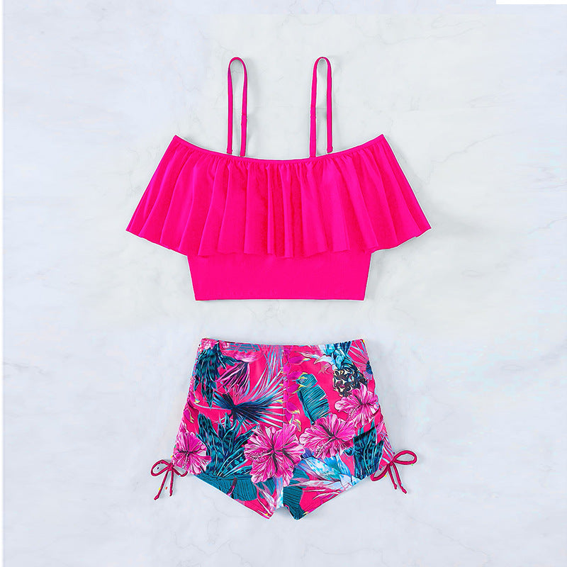 Dame Crop-Top og Shorts Badebeklædning-Sæt med glædeligt Blomster Mønster Stilla