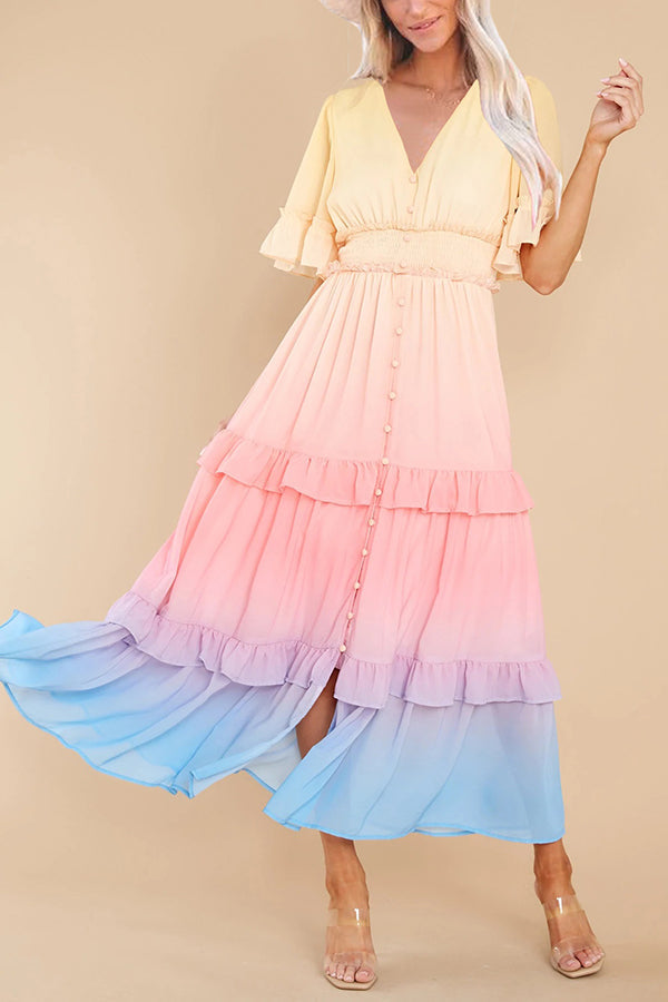 Stilla | Ombre Sunsæt Ruffles Maxi Kjole