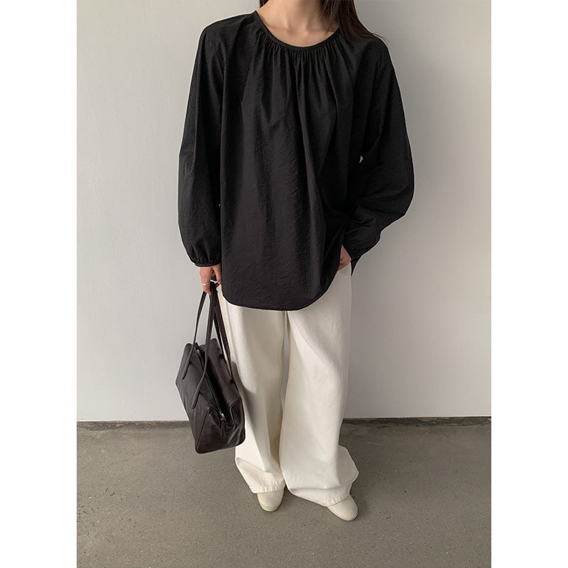 Dame afslappet langærmet overdel med dekorativt bælte og løs pasform Stilla