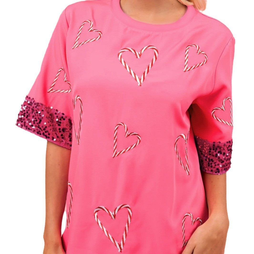 Dame afslappet oversized kjole med glimmerdetaljer og hjerte-design Stilla