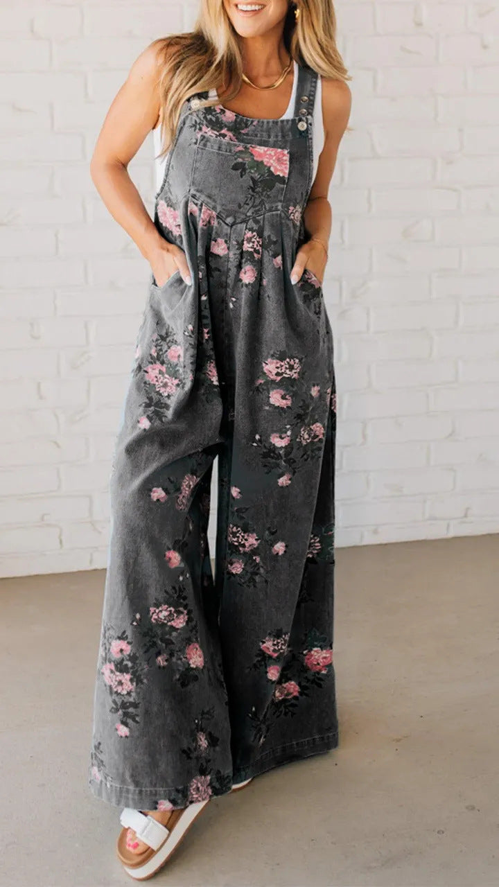 Dame jumpsuit med blomstermønster og bred pasform Stilla