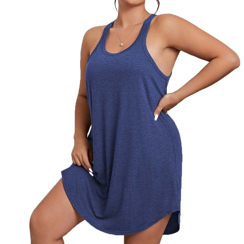 Dame afslappet spaghetti kjole i blødt jersey med asymmetrisk kant Stilla