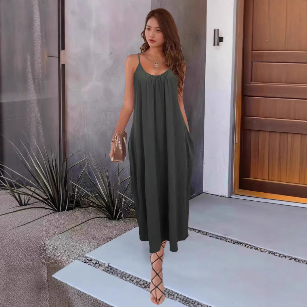 Dame afslappet maxikjole med smalle spaghetti-stropper og flydende snit Stilla