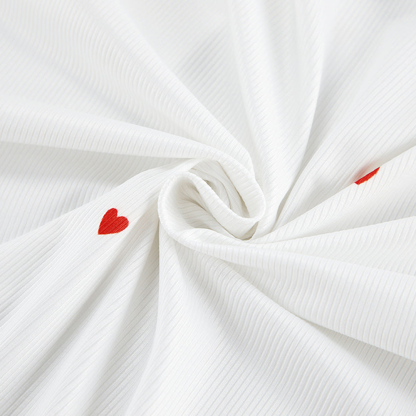 Dame afslappet Crop-Top og løstsiddende bukse sæt med hjerte-motiver Stilla