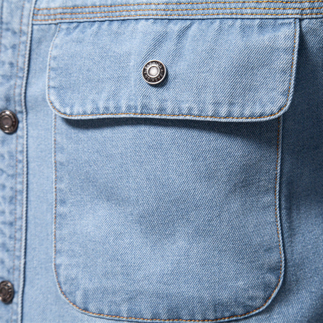 Herren denim skjorte med struktureret stof og praktiske brystlommer Stilla