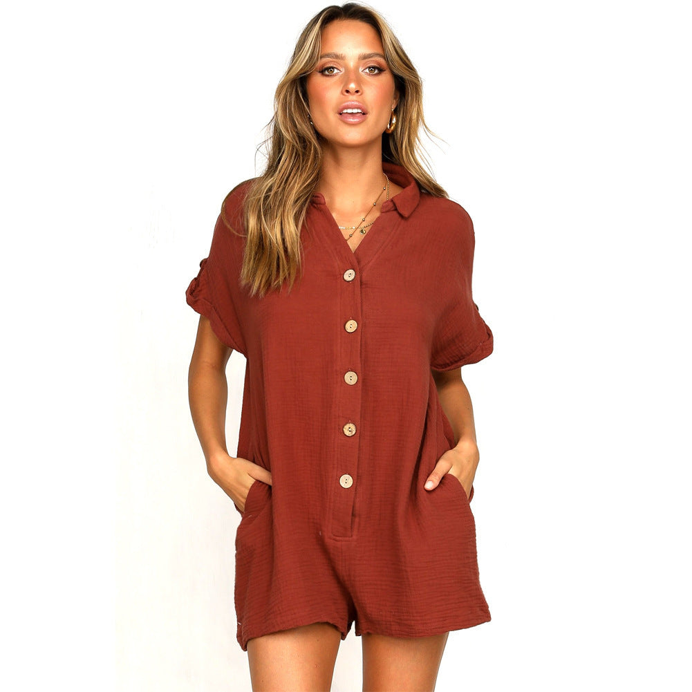 Dame jumpsuit med knapbar krave og afslappet snit Stilla