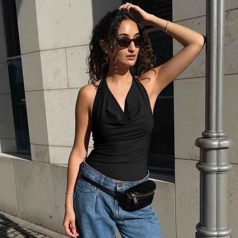 Dame Elegant Halter-Bodysuit med draperet U-udskæring Stilla