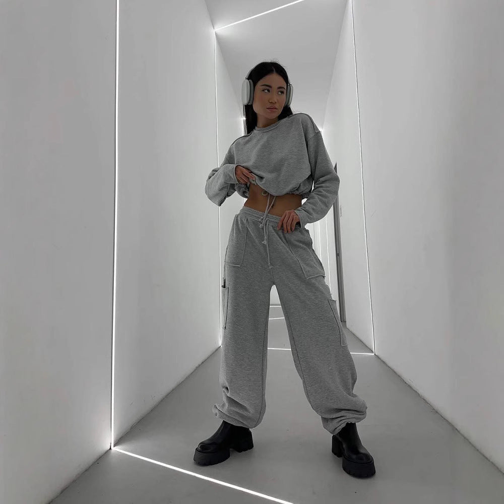 Dame afslappet og moderigtig cropped sweatshirt med snørrelse Stilla