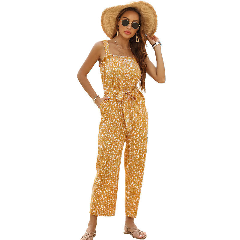 Dame jumpsuit med floral tryk og justerbart bælte Stilla