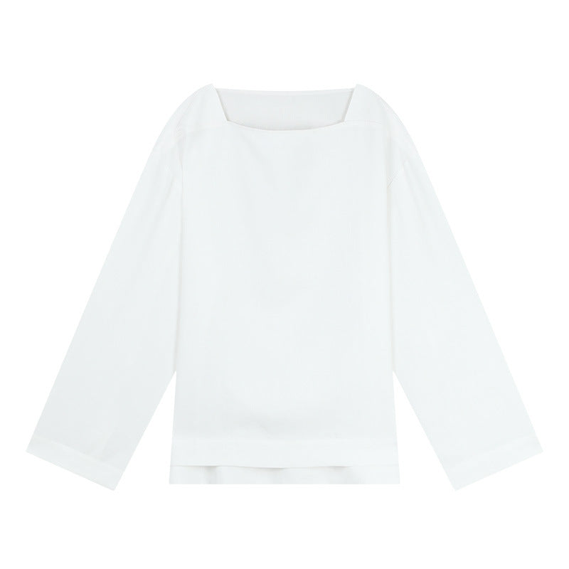 Dame afslappet longsleeve-top med dybt udskåret halsudskæring og fleksibel pasform Stilla