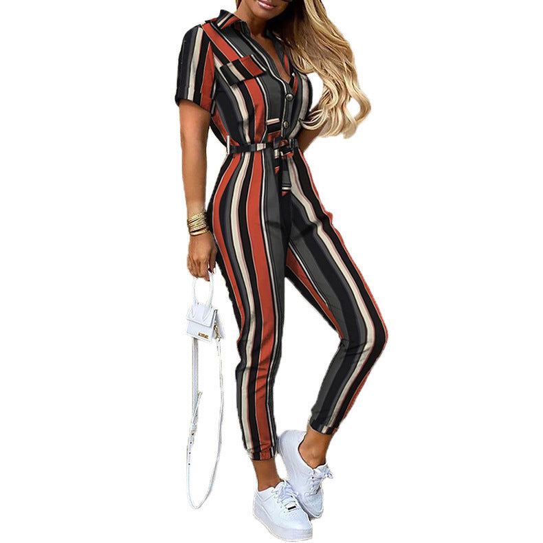 Dame elegant Utility-jumpsuit med knaplukning og taljerbar bindebælte Stilla