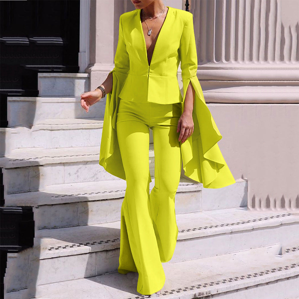 Dame Glamourøs Jumpsuit med voluminøse ærmer og dyb V-udskæring Stilla