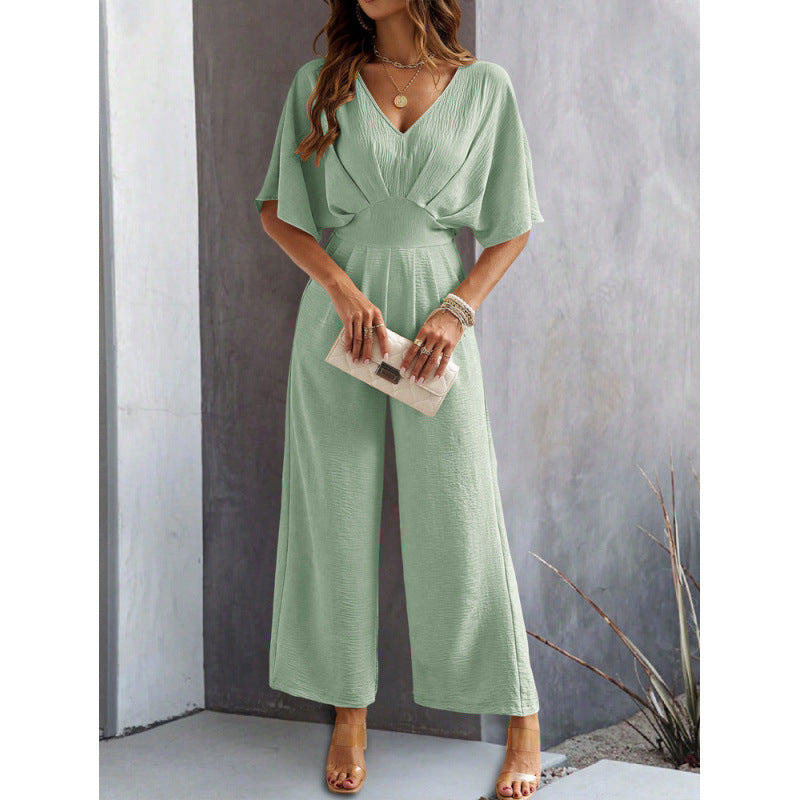 Dame Elegant Bredbenet Jumpsuit med Draperede Ærmer Stilla