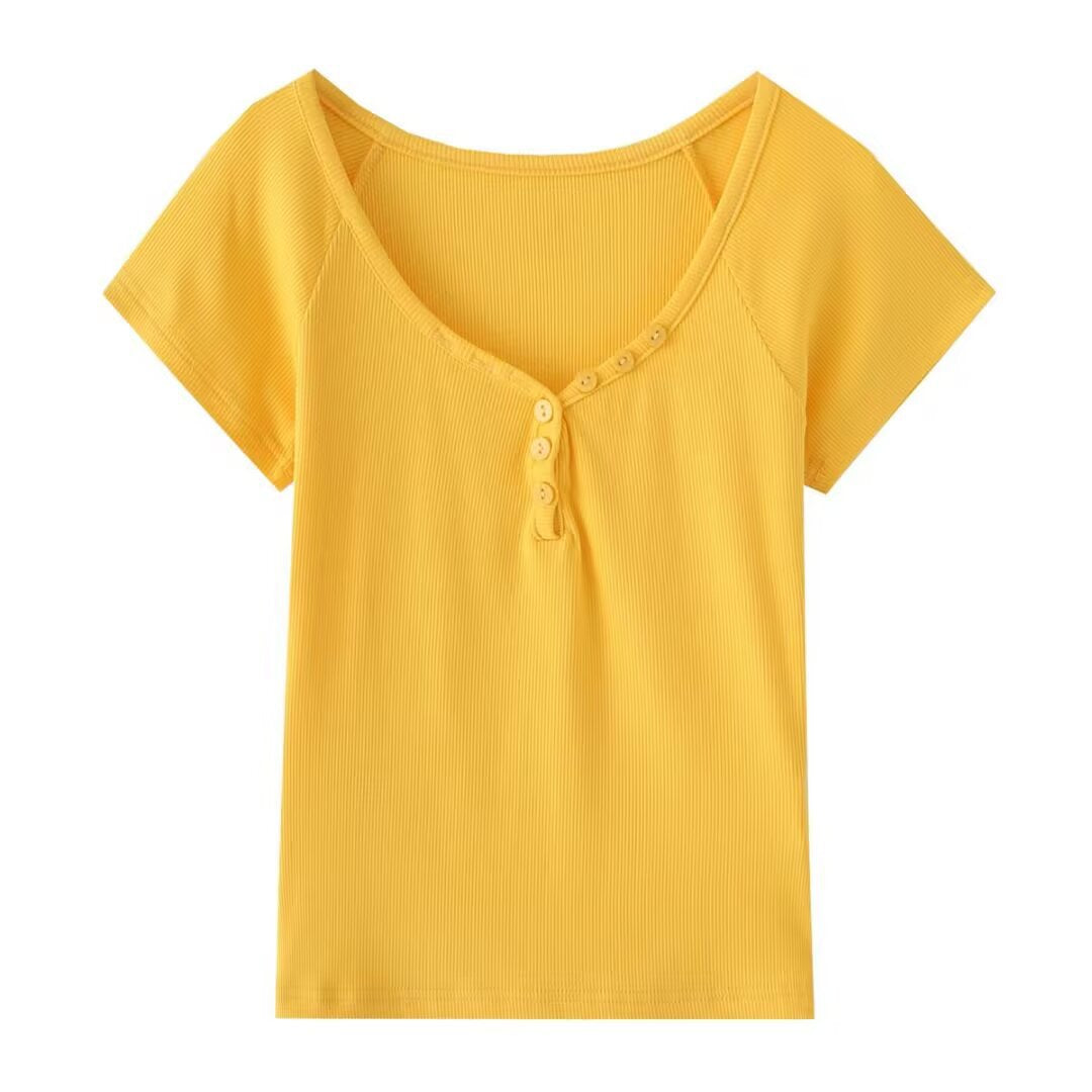 Dame afslappet kortærmet Henley-T-shirt med raffinerede knapdetaljeringer Stilla