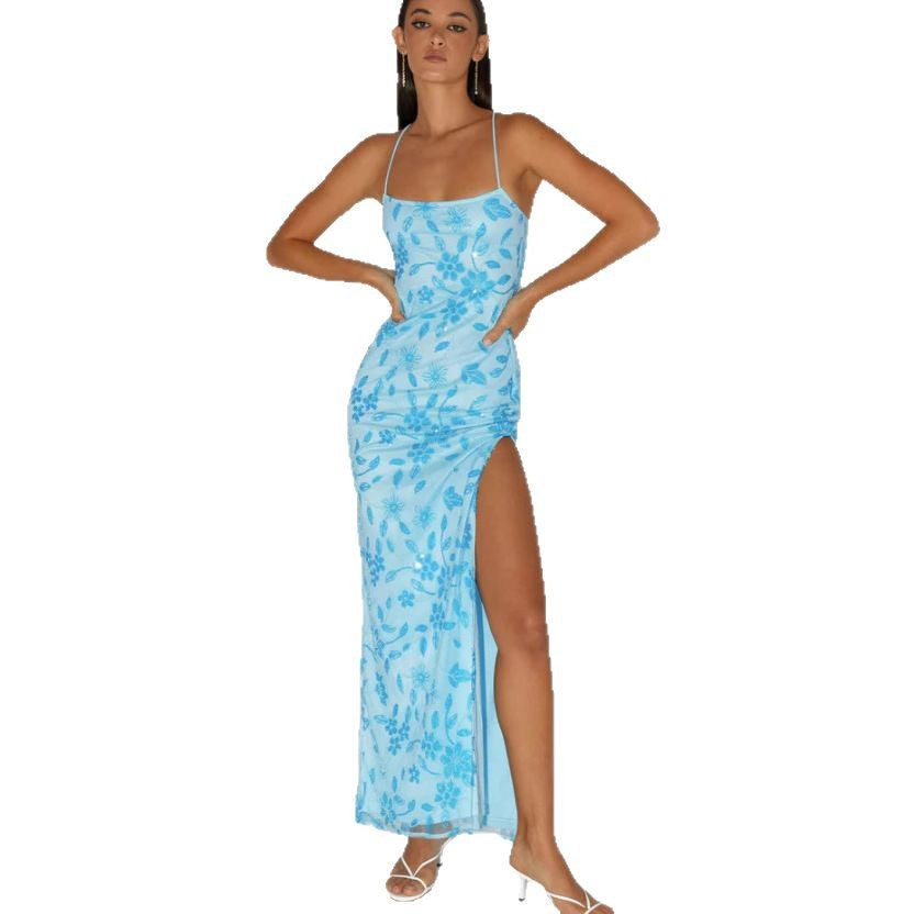 Dame Elegant blomsterkjole med fine spaghetti-stropper Stilla