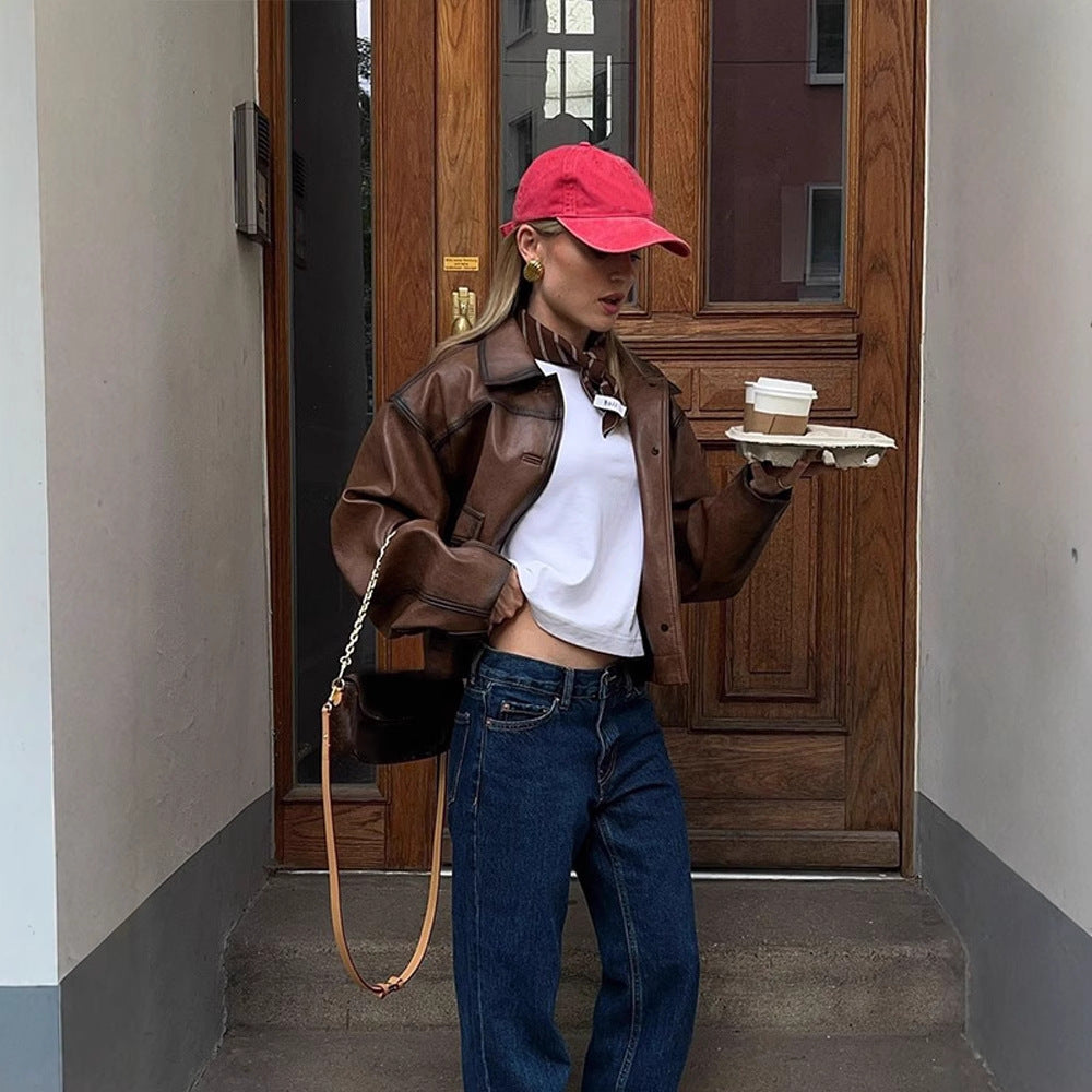 Dame cropped Kunstlæderjakke med moderne snit og kvalitetsdetaljer Stilla