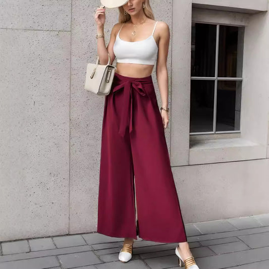 Dame elegant bred Palazzo-bukser med bindebælte Stilla